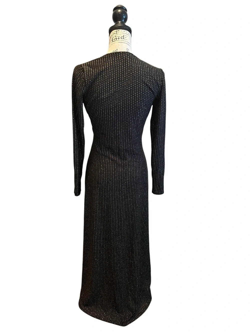 Betsey Johnson Maxi Dress Long Black Gold Metallic Twist Size Small NWOT Formal